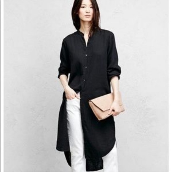 Eileen Fisher Dresses & Skirts - Eileen Fisher Black Mandarin Collar Viscose Knit Sweater Dress Cardigan Duster L